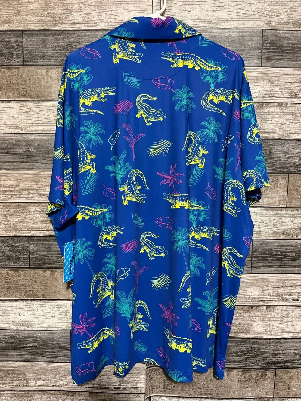 Birdie Bound Polo Shirt Men’s 3XL Blue Palm Tree Crocodile Alligator Floral Golf
